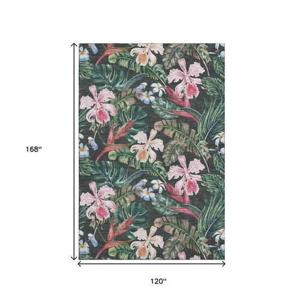 HomeRoots 10' X 14' Midnight Green & Pink Geometric Area Rug – Washable, UV Protected, Stylish & Durable! 646343