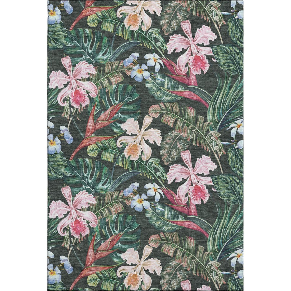 HomeRoots 10' X 14' Midnight Green & Pink Geometric Area Rug – Washable, UV Protected, Stylish & Durable! 646343
