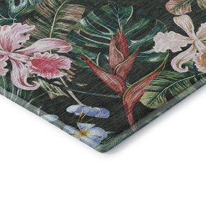 HomeRoots 10' X 14' Midnight Green & Pink Geometric Area Rug – Washable, UV Protected, Stylish & Durable! 646343