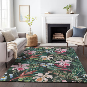 HomeRoots 10' X 14' Midnight Green & Pink Geometric Area Rug – Washable, UV Protected, Stylish & Durable! 646343