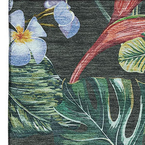 HomeRoots 10' X 14' Midnight Green & Pink Geometric Area Rug – Washable, UV Protected, Stylish & Durable! 646343
