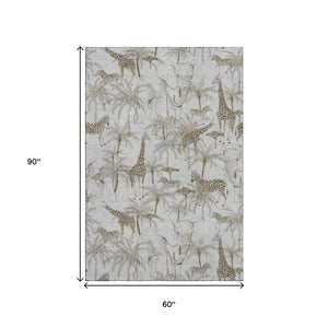 HomeRoots 5' X 8' Stylish Light Gray & Brown Geometric Washable Area Rug with UV Protection for Homes 646345