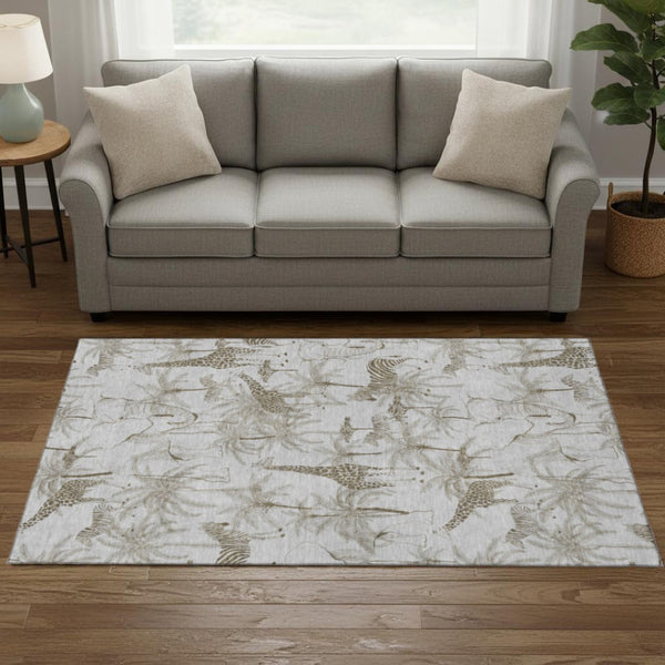 HomeRoots 5' X 8' Stylish Light Gray & Brown Geometric Washable Area Rug with UV Protection for Homes 646345
