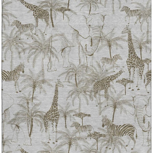 HomeRoots 5' X 8' Stylish Light Gray & Brown Geometric Washable Area Rug with UV Protection for Homes 646345