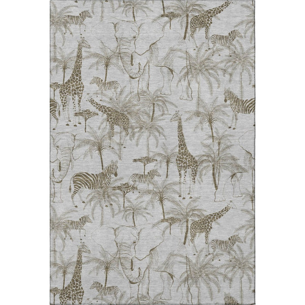 HomeRoots 5' X 8' Stylish Light Gray & Brown Geometric Washable Area Rug with UV Protection for Homes 646345