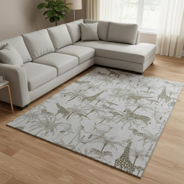 HomeRoots 8' X 10' Light Gray & Brown Geometric Washable Area Rug with UV Protection for Modern Spaces 646347