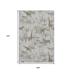 HomeRoots 9' X 12' Light Gray & Brown Geometric Washable Area Rug - UV Protected, Durable & Stylish Home Decor 646348