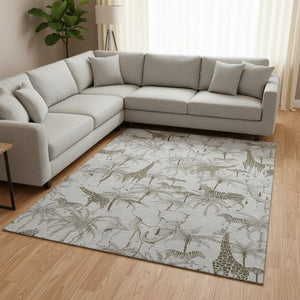 HomeRoots 9' X 12' Light Gray & Brown Geometric Washable Area Rug - UV Protected, Durable & Stylish Home Decor 646348