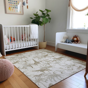 HomeRoots 9' X 12' Light Gray & Brown Geometric Washable Area Rug - UV Protected, Durable & Stylish Home Decor 646348