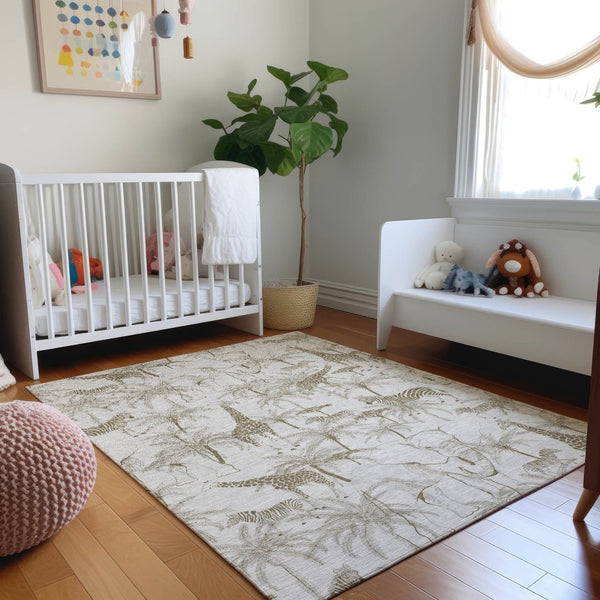 HomeRoots 9' X 12' Light Gray & Brown Geometric Washable Area Rug - UV Protected, Durable & Stylish Home Decor 646348