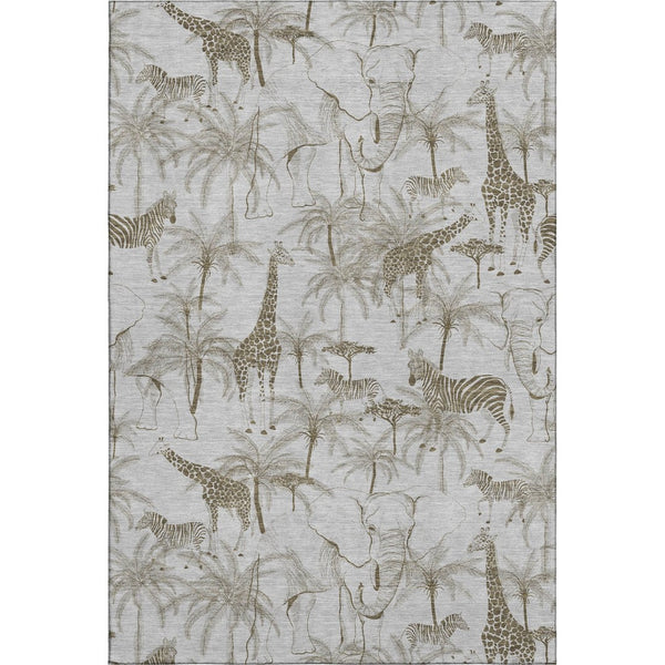 HomeRoots 9' X 12' Light Gray & Brown Geometric Washable Area Rug - UV Protected, Durable & Stylish Home Decor 646348