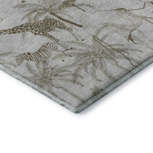 HomeRoots 9' X 12' Light Gray & Brown Geometric Washable Area Rug - UV Protected, Durable & Stylish Home Decor 646348