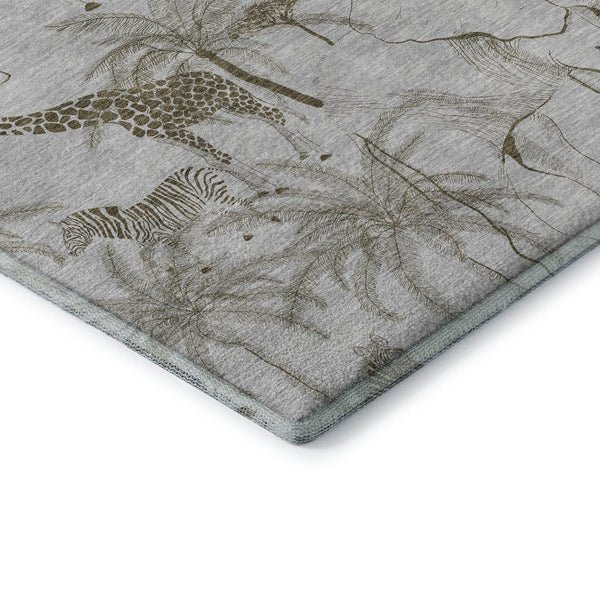 HomeRoots 9' X 12' Light Gray & Brown Geometric Washable Area Rug - UV Protected, Durable & Stylish Home Decor 646348