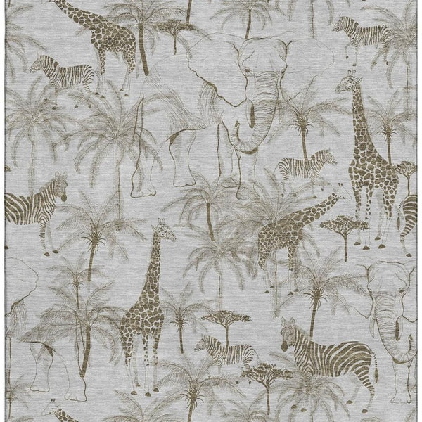 HomeRoots 9' X 12' Light Gray & Brown Geometric Washable Area Rug - UV Protected, Durable & Stylish Home Decor 646348