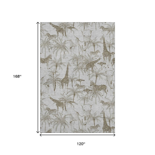HomeRoots 10' X 14' Light Gray & Brown Geometric Area Rug – Durable, Washable, UV-Protected for Modern Homes 646349