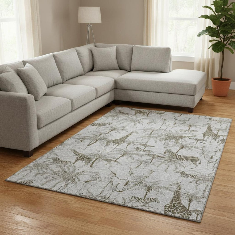 HomeRoots 10' X 14' Light Gray & Brown Geometric Area Rug – Durable, Washable, UV-Protected for Modern Homes 646349