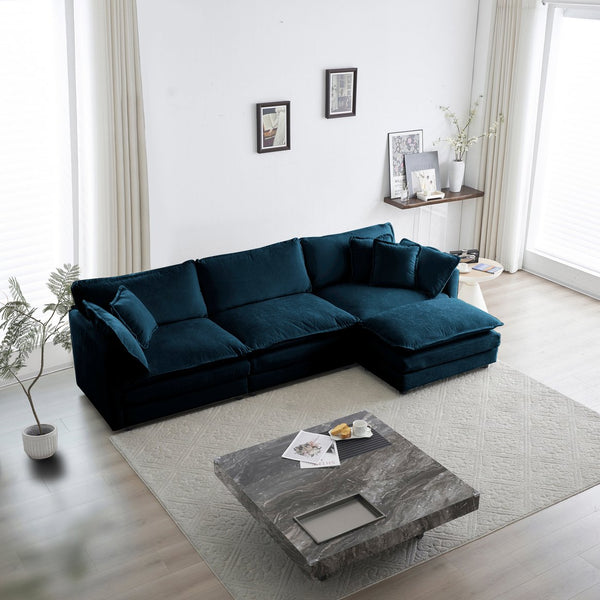 English Elm Free Combination Comfy Modular Oversized Blue Chenille L-Shaped Sectional Sofa With Reversible Ottoman W714S00317