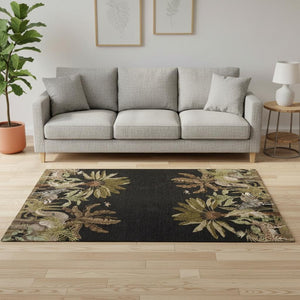 HomeRoots 5' Geometric Washable Area Rug in Midnight Brown & Olive Green with UV Protection for High Traffic Areas 646351