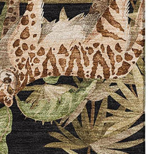 HomeRoots 5' Geometric Washable Area Rug in Midnight Brown & Olive Green with UV Protection for High Traffic Areas 646351