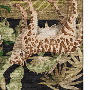 HomeRoots 5' Geometric Washable Area Rug in Midnight Brown & Olive Green with UV Protection for High Traffic Areas 646351