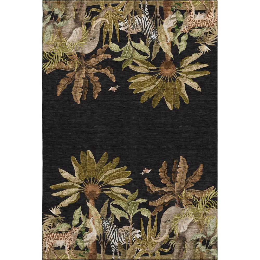 HomeRoots 9' X 12' Midnight Brown & Olive Green Geometric Area Rug - Washable, Stain-Resistant, UV Protected Decor 646354