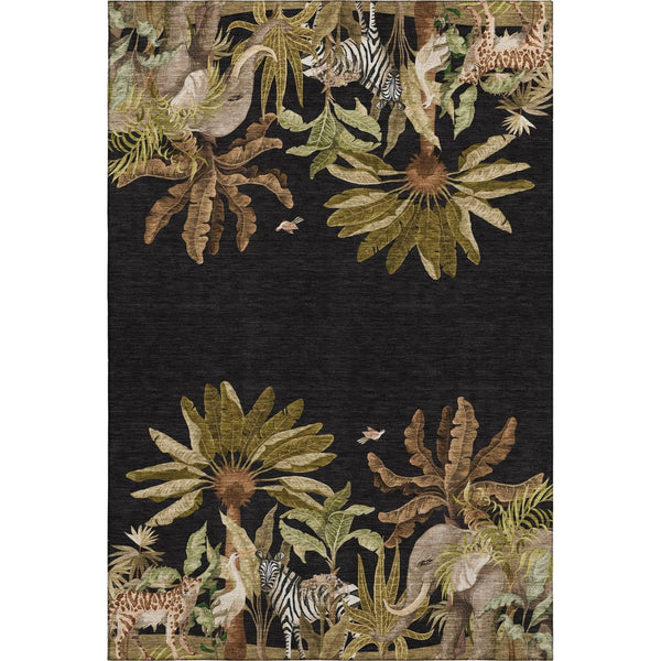 HomeRoots 9' X 12' Midnight Brown & Olive Green Geometric Area Rug - Washable, Stain-Resistant, UV Protected Decor 646354
