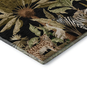 HomeRoots 9' X 12' Midnight Brown & Olive Green Geometric Area Rug - Washable, Stain-Resistant, UV Protected Decor 646354