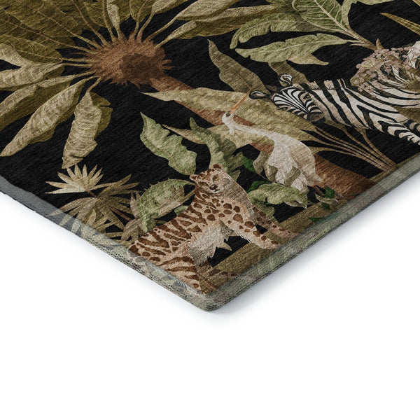 HomeRoots 9' X 12' Midnight Brown & Olive Green Geometric Area Rug - Washable, Stain-Resistant, UV Protected Decor 646354