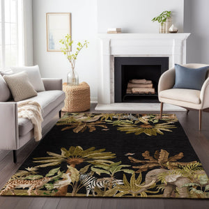 HomeRoots 9' X 12' Midnight Brown & Olive Green Geometric Area Rug - Washable, Stain-Resistant, UV Protected Decor 646354