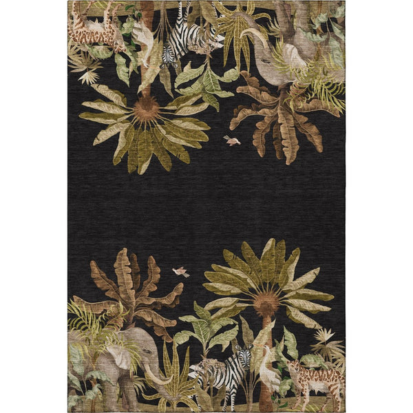HomeRoots 9' X 12' Midnight Brown & Olive Green Geometric Area Rug - Washable, Stain-Resistant, UV Protected Decor 646354