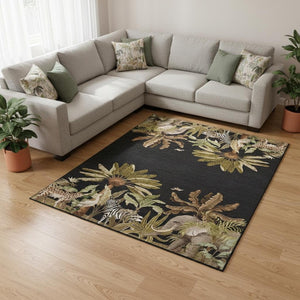HomeRoots 10' X 14' Stylish Midnight Brown & Olive Green Geometric Washable Area Rug with UV Protection & Durability 646355