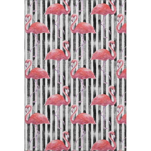 HomeRoots 5' X 8' Pink Black And White Geometric Area Rug - Washable, UV-Protected, Durable for Homes & Patios 646357