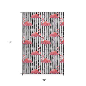 HomeRoots 8' X 10' Stylish Pink, Black & White Geometric Washable Area Rug with UV Protection for High-Traffic Areas 646359