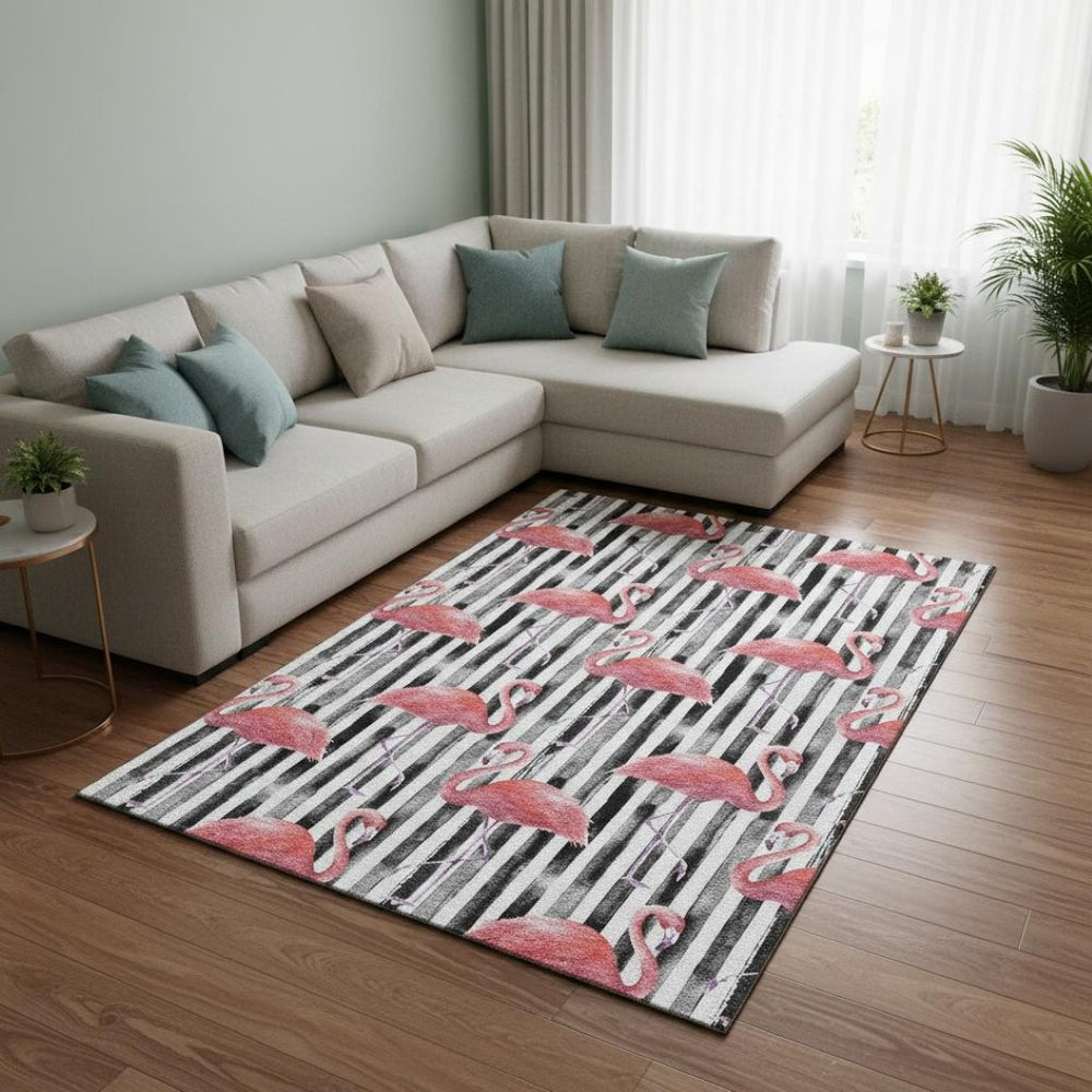 HomeRoots 8' X 10' Stylish Pink, Black & White Geometric Washable Area Rug with UV Protection for High-Traffic Areas 646359