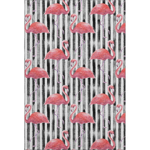 HomeRoots 9' X 12' Stylish Pink, Black & White Geometric Area Rug - Washable, UV Protected, Kid & Pet Friendly! 646360