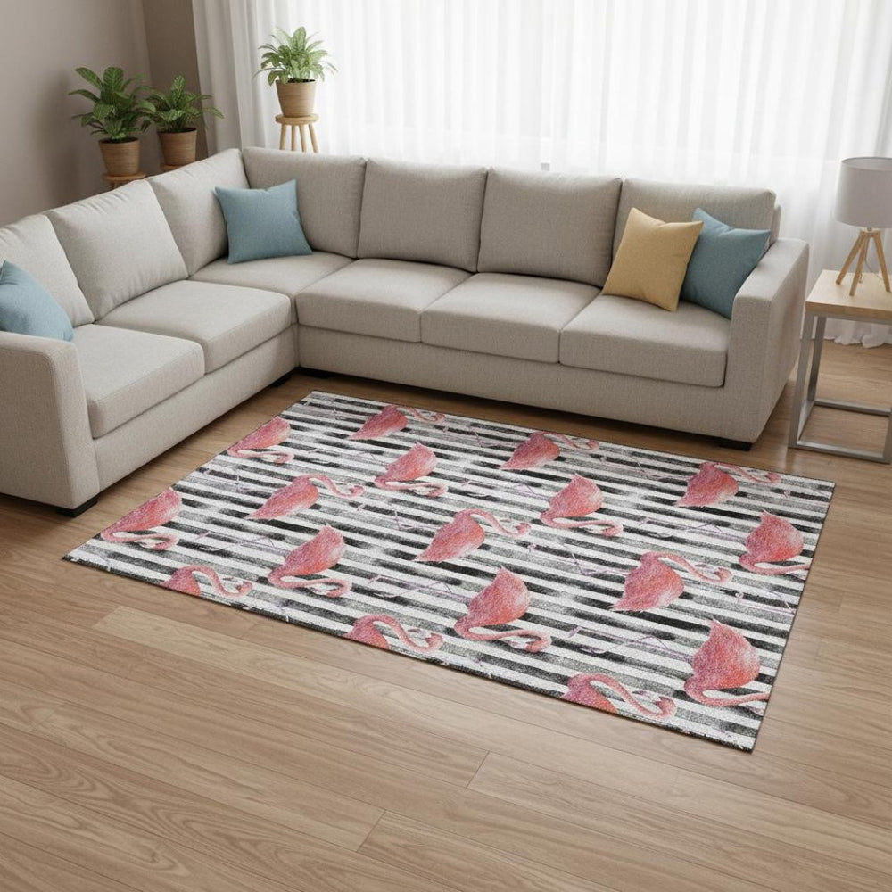 HomeRoots 10' X 14' Pink Black And White Geometric Area Rug - UV Protected, Washable, Durable, Stylish Décor 646361