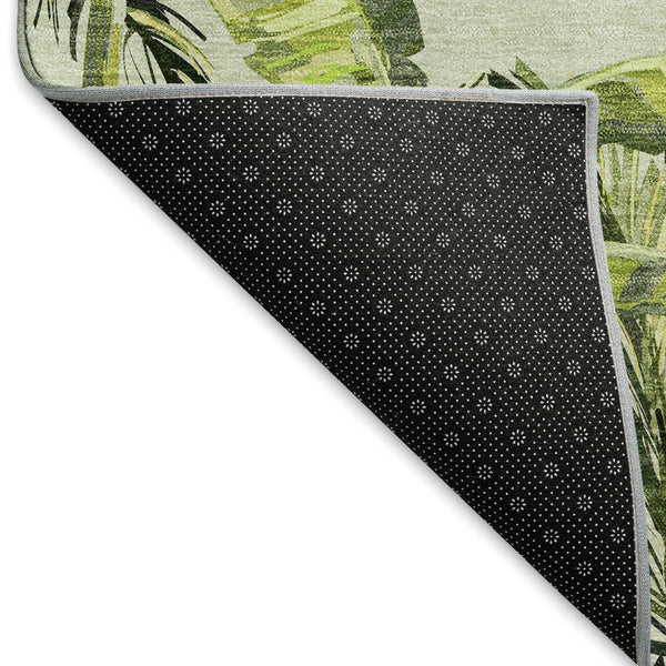 HomeRoots 5' X 8' Washable Geometric Area Rug in Green, Ivory & Charcoal - UV-Protected, Stain-Resistant Design 646363