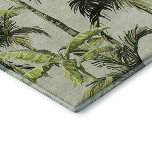 HomeRoots 5' X 8' Washable Geometric Area Rug in Green, Ivory & Charcoal - UV-Protected, Stain-Resistant Design 646363
