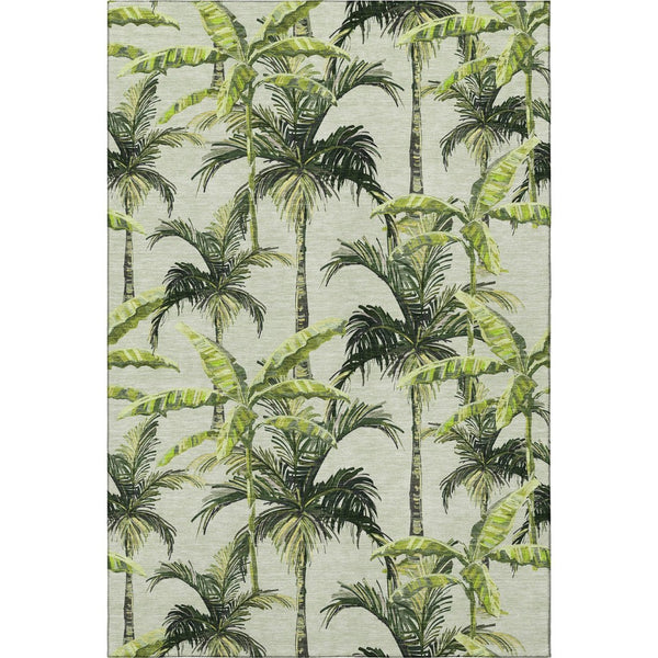 HomeRoots 5' X 8' Washable Geometric Area Rug in Green, Ivory & Charcoal - UV-Protected, Stain-Resistant Design 646363