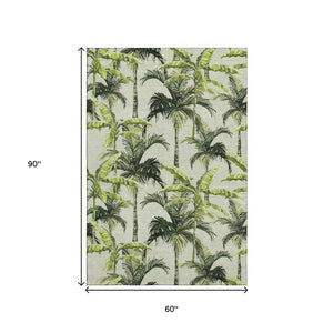 HomeRoots 5' X 8' Washable Geometric Area Rug in Green, Ivory & Charcoal - UV-Protected, Stain-Resistant Design 646363