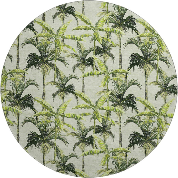 HomeRoots 8' Stylish Green Ivory Charcoal Geometric Washable Round Rug with UV Protection for High-Traffic Areas 646364