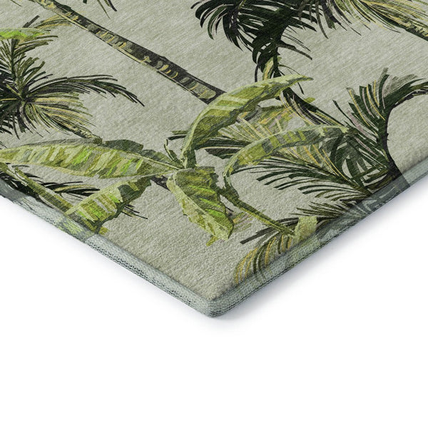 HomeRoots 8' Stylish Green Ivory Charcoal Geometric Washable Round Rug with UV Protection for High-Traffic Areas 646364