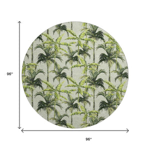 HomeRoots 8' Stylish Green Ivory Charcoal Geometric Washable Round Rug with UV Protection for High-Traffic Areas 646364