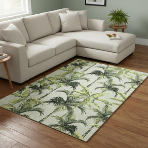 HomeRoots 8' X 10' Modern Geometric Washable Area Rug in Green, Ivory & Charcoal - UV Protected & Durable Design 646365