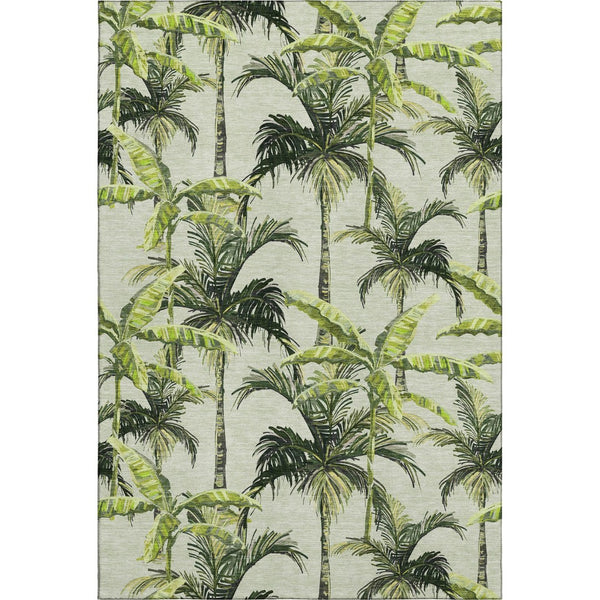 HomeRoots 8' X 10' Modern Geometric Washable Area Rug in Green, Ivory & Charcoal - UV Protected & Durable Design 646365