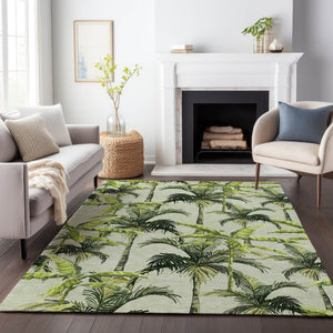 HomeRoots 8' X 10' Modern Geometric Washable Area Rug in Green, Ivory & Charcoal - UV Protected & Durable Design 646365