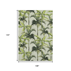 HomeRoots 9' Modern Geometric Washable Area Rug in Green, Ivory & Charcoal - UV Protected for High Traffic Spaces 646366