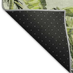 HomeRoots 9' Modern Geometric Washable Area Rug in Green, Ivory & Charcoal - UV Protected for High Traffic Spaces 646366