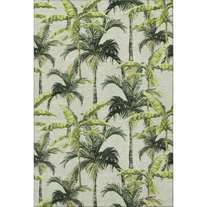 HomeRoots 9' Modern Geometric Washable Area Rug in Green, Ivory & Charcoal - UV Protected for High Traffic Spaces 646366