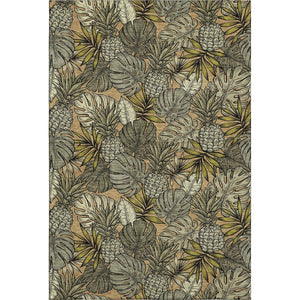 HomeRoots 5' Geometric Khaki Gray & Yellow Washable Area Rug - Durable, UV-Protected, Ideal for Kids & Pets 646369